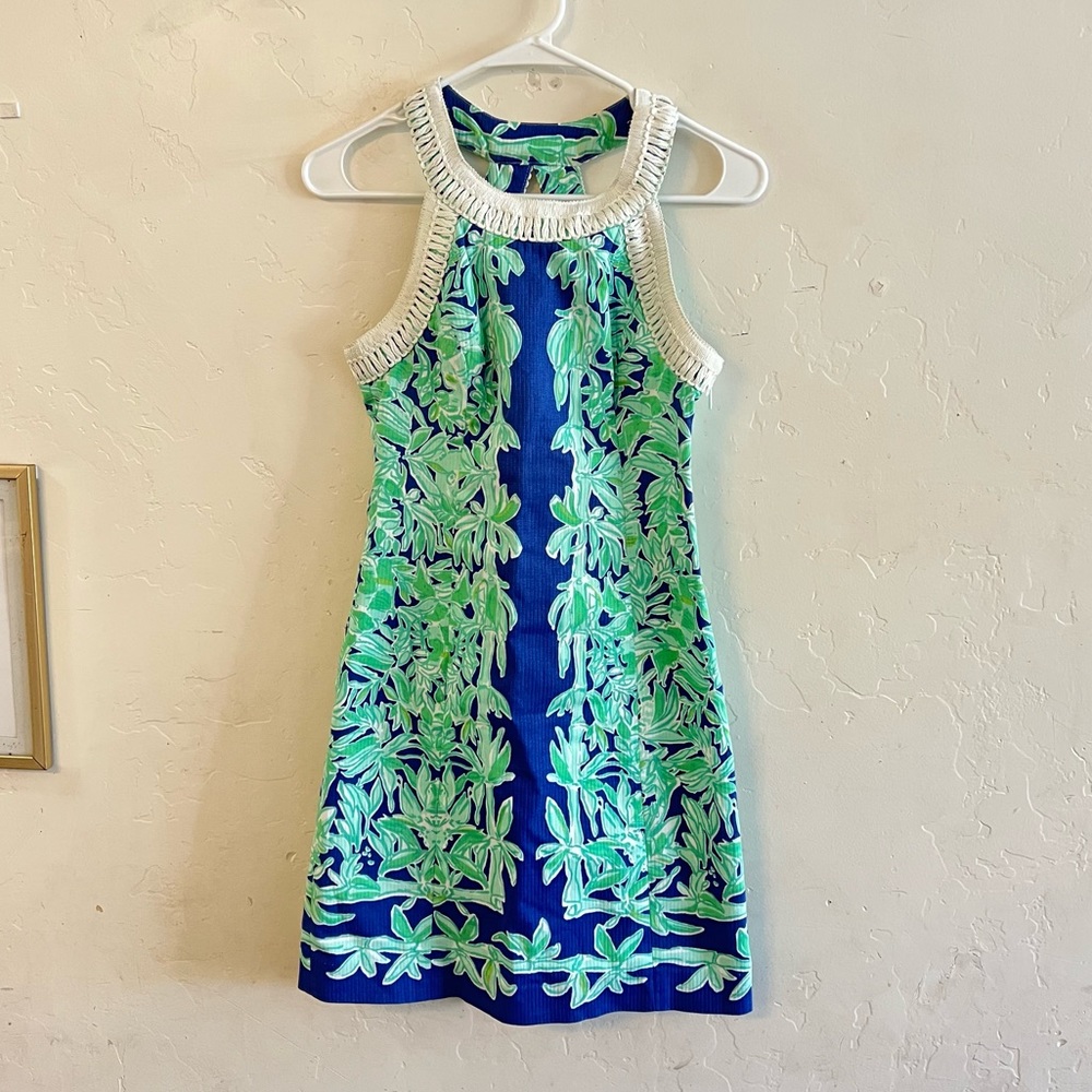 Lilly Pulitzer Blue and Green Floral Halter Dress